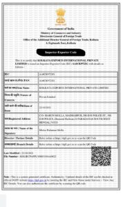 Kolkata Export licence